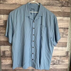 Tommy Bahama Mens Silk Jacquard Camp Shirt 4XB Big Blue Button Up Classic